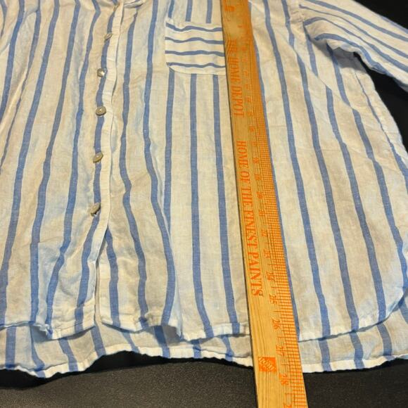 J.Jill Love Linen Blue White Striped Button Front Shirt 100% Linen Size L - Picture 3 of 6